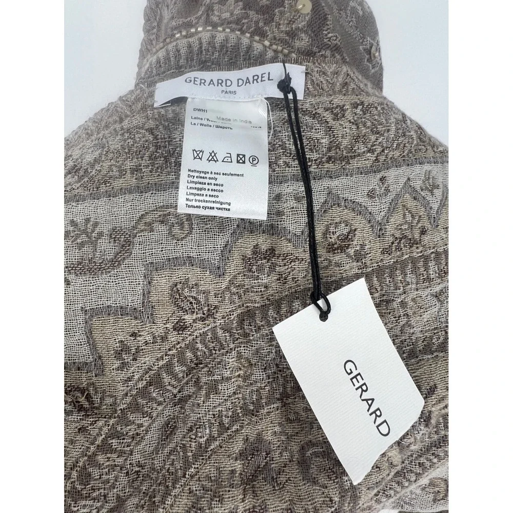 Gerard Darel Gabriella Paisley Wool Sequin Scarf Beige Taupe NWT